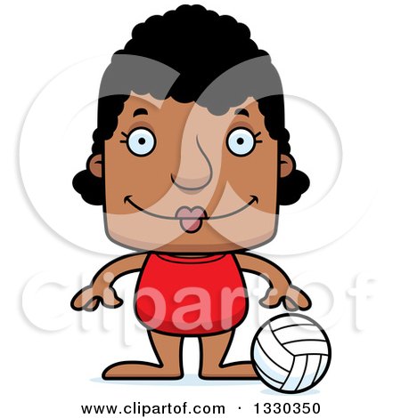 Clipart of a Cartoon Happy Block Headed Black Woman Beach Volleyball Player - Royalty Free Vector Illustration by Cory Thoman