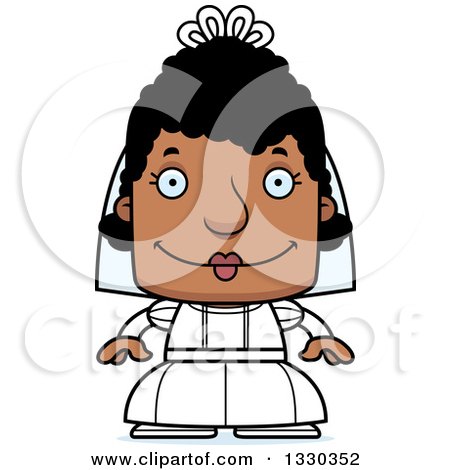 Clipart of a Cartoon Happy Block Headed Black Woman Bride - Royalty Free Vector Illustration by Cory Thoman