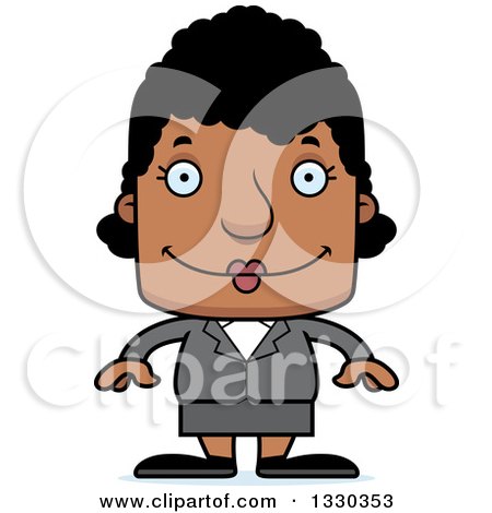 Clipart of a Cartoon Happy Block Headed Black Woman - Royalty Free Vector Illustration by Cory Thoman