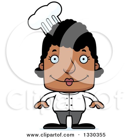 Clipart of a Cartoon Happy Block Headed Black Woman Chef - Royalty Free Vector Illustration by Cory Thoman
