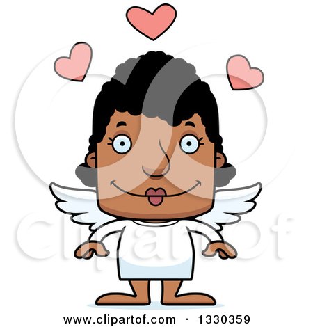 Clipart of a Cartoon Happy Block Headed Black Woman Cupid - Royalty Free Vector Illustration by Cory Thoman