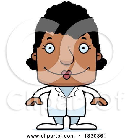 Clipart of a Cartoon Happy Block Headed Black Woman Doctor - Royalty Free Vector Illustration by Cory Thoman