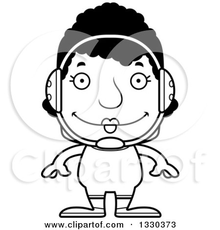 Lineart Clipart of a Cartoon Black and White Happy Block Headed Black Woman Wrestler - Royalty Free Outline Vector Illustration by Cory Thoman