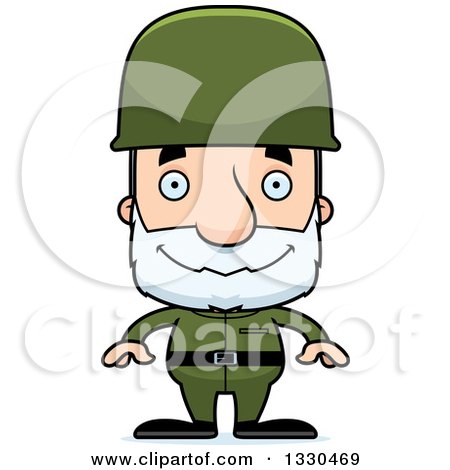 Clipart of a Cartoon Happy Block Headed White Senior Man Soldier - Royalty Free Vector Illustration by Cory Thoman