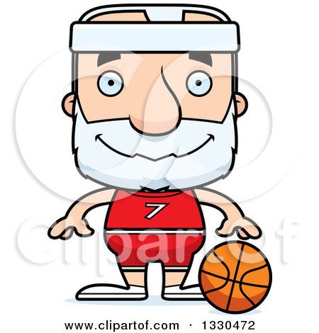 Clipart of a Cartoon Happy Block Headed White Senior Man Basketball Player - Royalty Free Vector Illustration by Cory Thoman