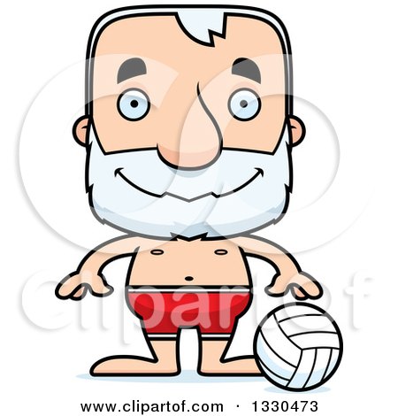 Clipart of a Cartoon Happy Block Headed White Senior Man Beach Volleyball Player - Royalty Free Vector Illustration by Cory Thoman