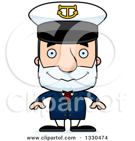 Clipart of a Cartoon Happy Block Headed White Senior Man Boat Captain - Royalty Free Vector Illustration by Cory Thoman