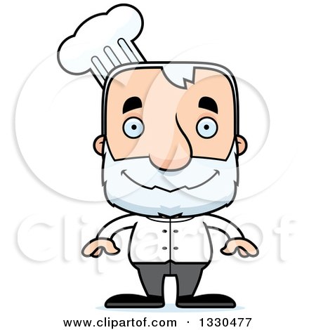 Clipart of a Cartoon Happy Block Headed White Senior Man Chef - Royalty Free Vector Illustration by Cory Thoman