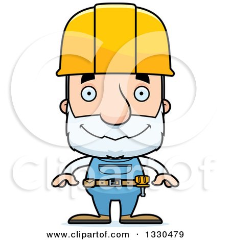 Clipart of a Cartoon Happy Block Headed White Senior Man Construction Worker - Royalty Free Vector Illustration by Cory Thoman