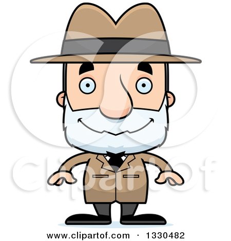 Clipart of a Cartoon Happy Block Headed White Senior Man Detective - Royalty Free Vector Illustration by Cory Thoman