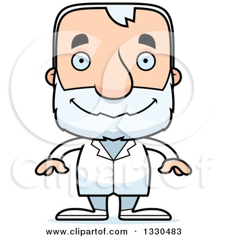 Clipart of a Cartoon Happy Block Headed White Senior Man Doctor - Royalty Free Vector Illustration by Cory Thoman