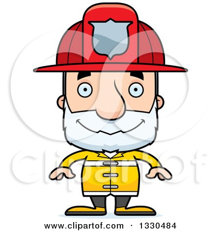 Clipart of a Cartoon Happy Block Headed White Senior Man Firefighter - Royalty Free Vector Illustration by Cory Thoman