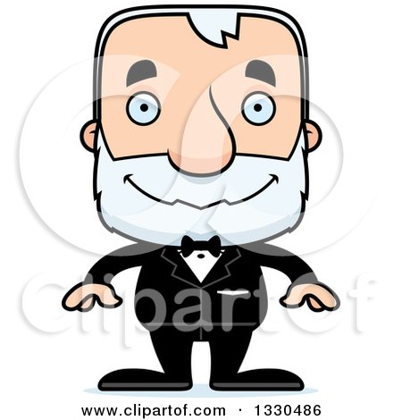 Clipart of a Cartoon Happy Block Headed White Senior Man Groom - Royalty Free Vector Illustration by Cory Thoman