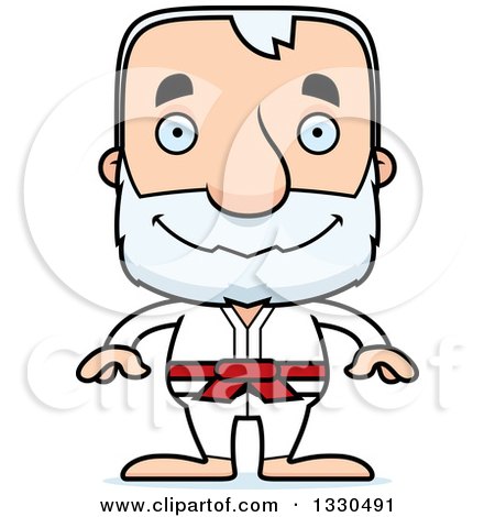 Clipart of a Cartoon Happy Block Headed White Senior Karate Man - Royalty Free Vector Illustration by Cory Thoman