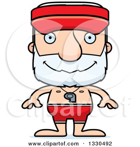 Clipart of a Cartoon Happy Block Headed White Senior Man Lifeguard - Royalty Free Vector Illustration by Cory Thoman