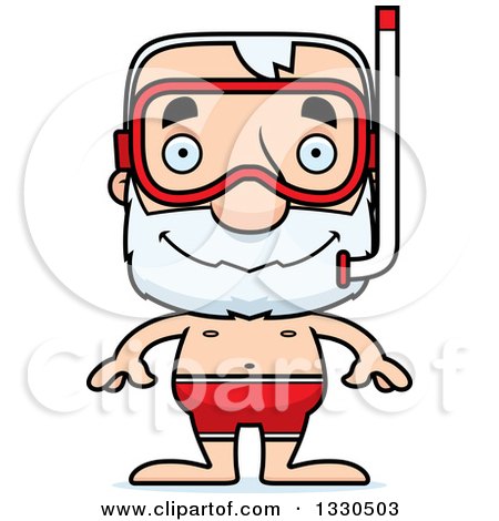 Clipart of a Cartoon Happy Block Headed White Senior Man in Snorkel Gear - Royalty Free Vector Illustration by Cory Thoman