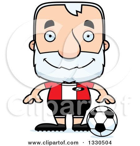 Clipart of a Cartoon Happy Block Headed White Senior Man Soccer Player - Royalty Free Vector Illustration by Cory Thoman