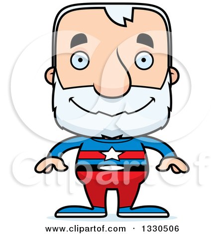 Clipart of a Cartoon Happy Block Headed White Senior Man Super Hero - Royalty Free Vector Illustration by Cory Thoman