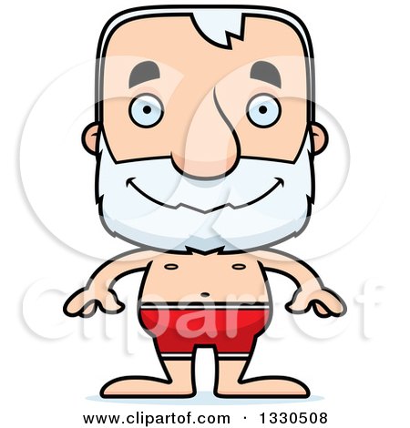 Clipart of a Cartoon Happy Block Headed White Senior Man Swimmer - Royalty Free Vector Illustration by Cory Thoman