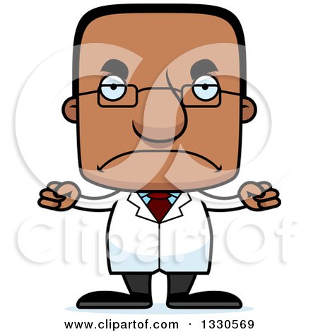 Clipart of a Cartoon Mad Block Headed Black Man Scientist - Royalty Free Vector Illustration by Cory Thoman