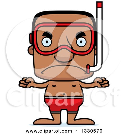 Clipart of a Cartoon Mad Block Headed Black Man in Snorkel Gear - Royalty Free Vector Illustration by Cory Thoman
