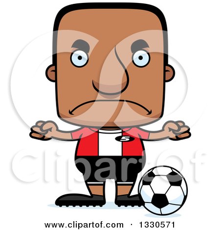 Clipart of a Cartoon Mad Block Headed Black Man Soccer Player - Royalty Free Vector Illustration by Cory Thoman