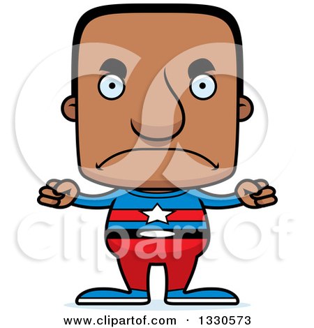 Clipart of a Cartoon Mad Block Headed Black Man Super Hero - Royalty Free Vector Illustration by Cory Thoman