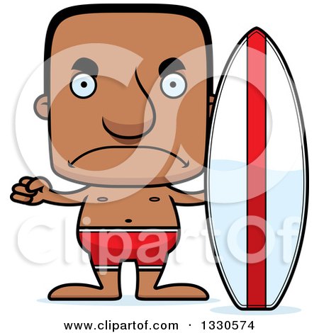 Clipart of a Cartoon Mad Block Headed Black Man Surfer - Royalty Free Vector Illustration by Cory Thoman