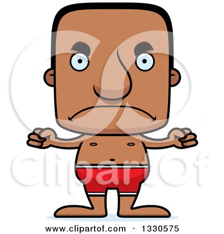 Clipart of a Cartoon Mad Block Headed Black Man Swimmer - Royalty Free Vector Illustration by Cory Thoman