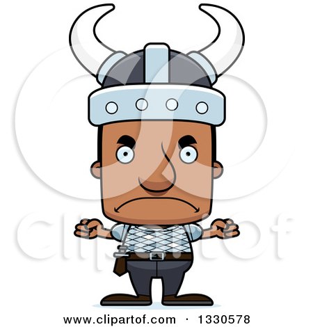 Clipart of a Cartoon Mad Block Headed Black Man Viking - Royalty Free Vector Illustration by Cory Thoman