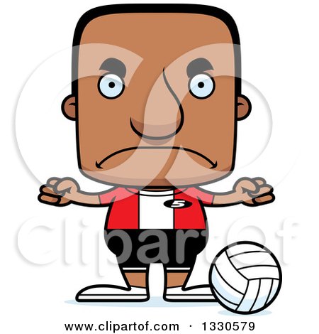 Clipart of a Cartoon Mad Block Headed Black Man Volleyball Player - Royalty Free Vector Illustration by Cory Thoman