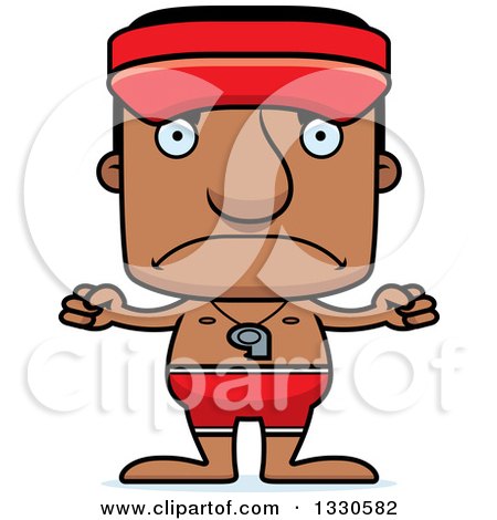 Clipart of a Cartoon Mad Block Headed Black Man Lifeguard - Royalty Free Vector Illustration by Cory Thoman