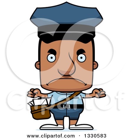 Clipart of a Cartoon Mad Block Headed Black Mail Man - Royalty Free Vector Illustration by Cory Thoman
