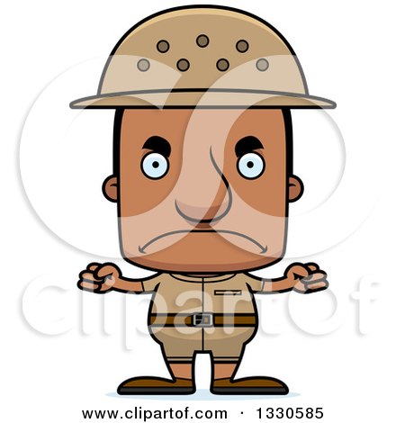 Clipart of a Cartoon Mad Block Headed Black Man Zookeeper - Royalty Free Vector Illustration by Cory Thoman