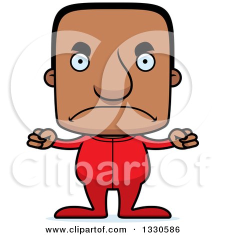 Clipart of a Cartoon Mad Block Headed Black Man in Pajamas - Royalty Free Vector Illustration by Cory Thoman