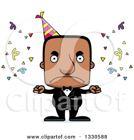 Clipart of a Cartoon Mad Block Headed Party Black Man - Royalty Free Vector Illustration by Cory Thoman