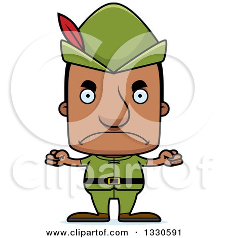 Clipart of a Cartoon Mad Block Headed Robin Hood Black Man - Royalty Free Vector Illustration by Cory Thoman
