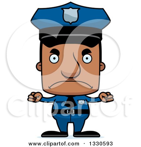 Clipart of a Cartoon Mad Block Headed Black Man Police Officer - Royalty Free Vector Illustration by Cory Thoman