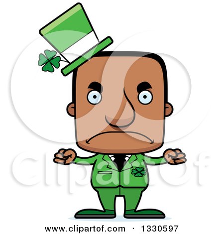 Clipart of a Cartoon Mad Block Headed Irish St Patricks Day Black Man - Royalty Free Vector Illustration by Cory Thoman