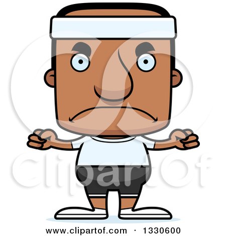 Clipart of a Cartoon Mad Block Headed Fit Black Man - Royalty Free Vector Illustration by Cory Thoman