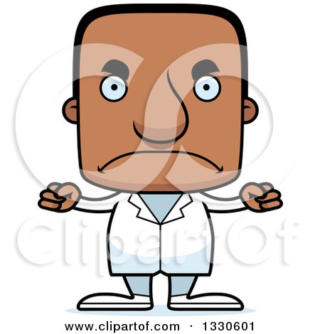 Clipart of a Cartoon Mad Block Headed Black Man Doctor - Royalty Free Vector Illustration by Cory Thoman