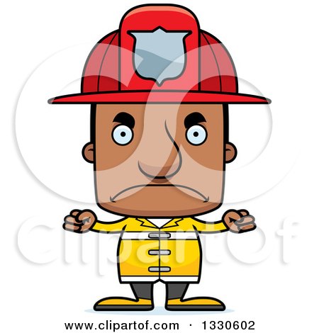 Clipart of a Cartoon Mad Block Headed Black Man Firefighter - Royalty Free Vector Illustration by Cory Thoman
