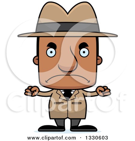Clipart of a Cartoon Mad Block Headed Black Man Detective - Royalty Free Vector Illustration by Cory Thoman