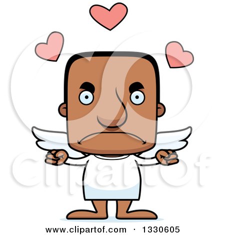 Clipart of a Cartoon Mad Block Headed Black Man Cupid - Royalty Free Vector Illustration by Cory Thoman