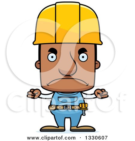 Clipart of a Cartoon Mad Block Headed Black Man Construction Worker - Royalty Free Vector Illustration by Cory Thoman