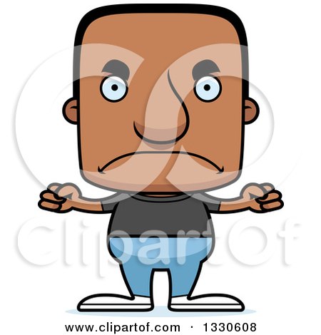 Clipart of a Cartoon Mad Block Headed Casual Black Man - Royalty Free Vector Illustration by Cory Thoman