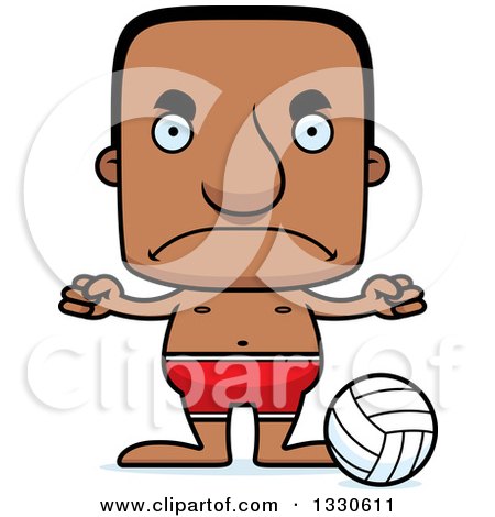 Clipart of a Cartoon Mad Block Headed Black Man Beach Volleyball Player - Royalty Free Vector Illustration by Cory Thoman