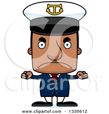 Clipart of a Cartoon Mad Block Headed Black Man Boat Captain - Royalty Free Vector Illustration by Cory Thoman