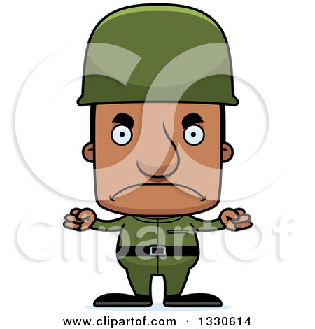 Clipart of a Cartoon Mad Block Headed Black Army Soldier Man - Royalty Free Vector Illustration by Cory Thoman
