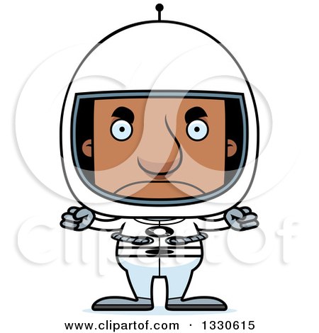 Clipart of a Cartoon Mad Block Headed Black Man Astronaut - Royalty Free Vector Illustration by Cory Thoman